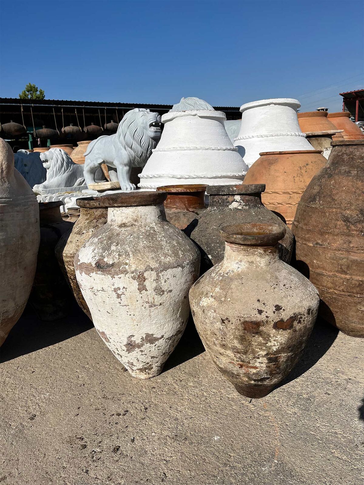 Enez Jar, Large — white-washed egg-shaped Enez jars standing together