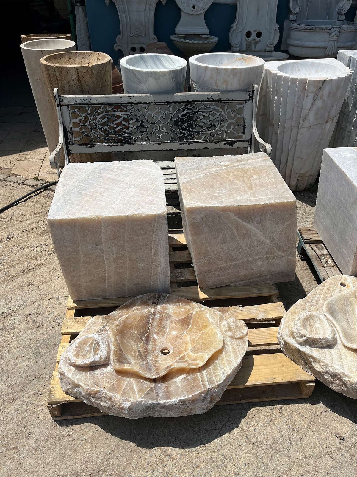 Onyx Marble Cubes and Sinks — two onyx marble cubes and a shaped onyx sink
