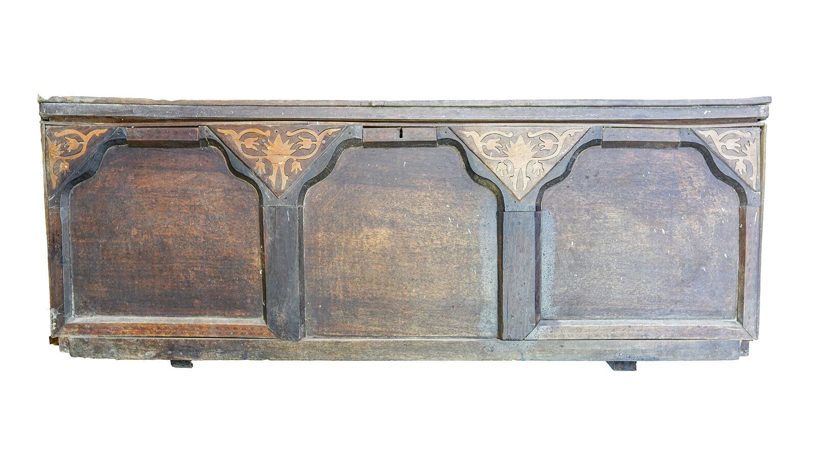 Hatay Wood Chest — dark wooden chest with a panelled front