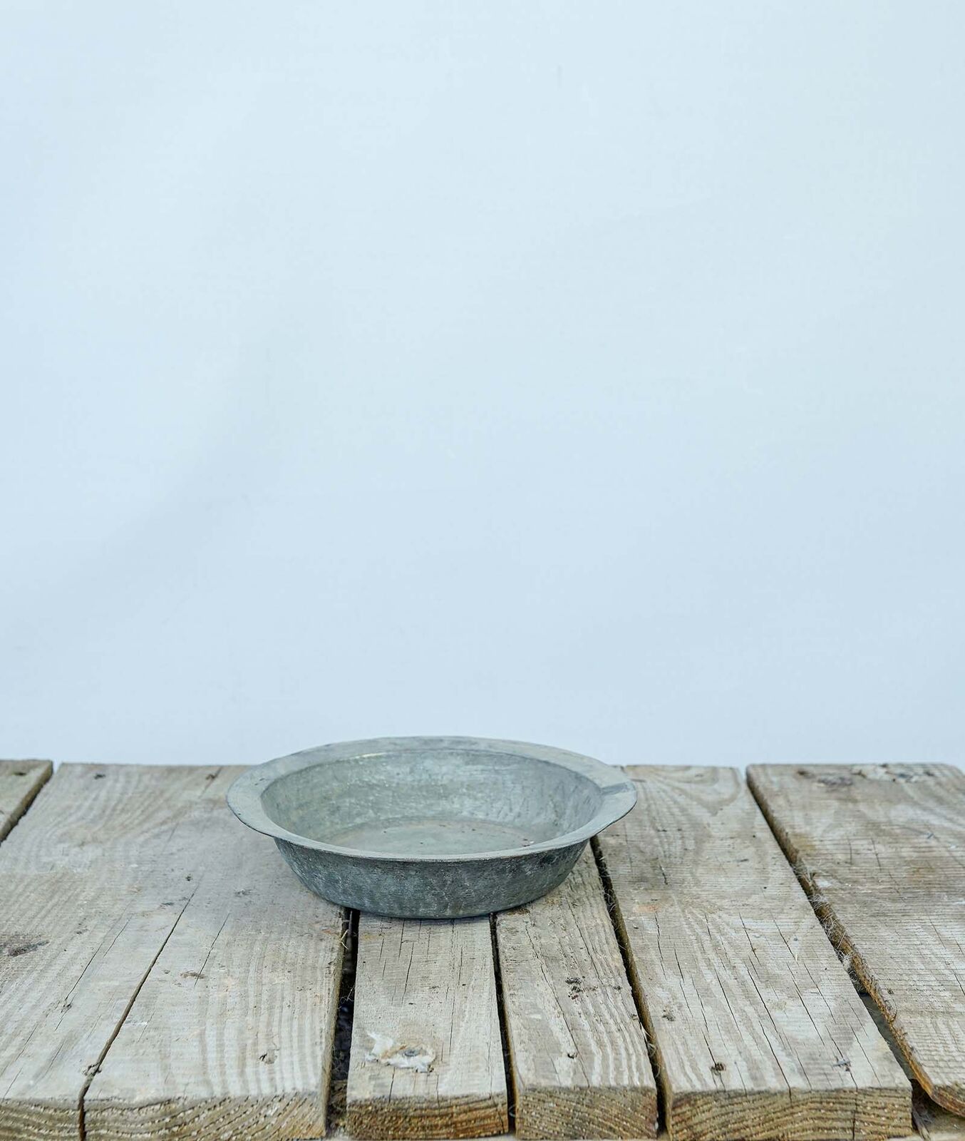 Tinned Copper Basin — shallow tinned copper basin with a rolled rim