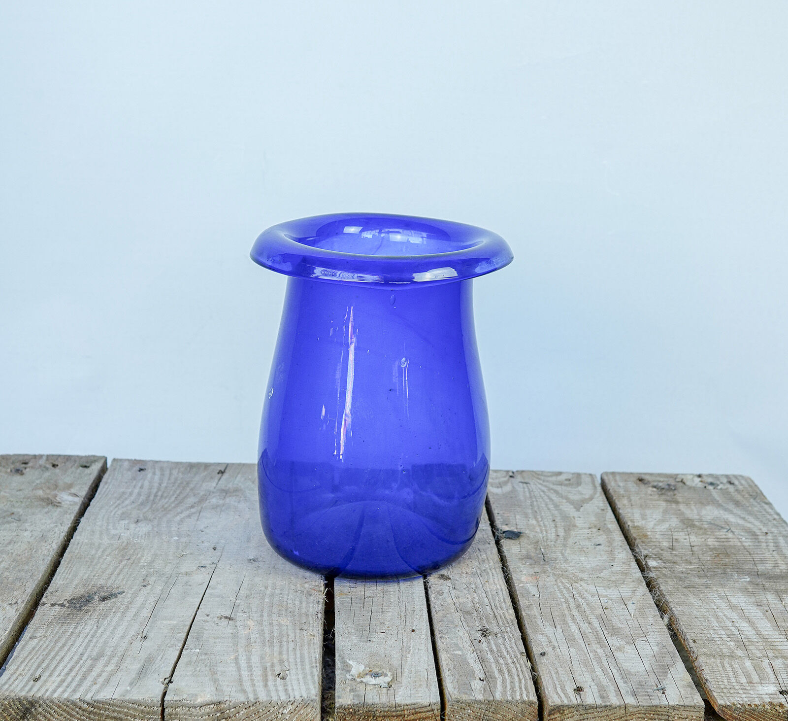 Rolled-Rim Glass Jar, Coloured — cobalt blue glass jar with a wide rolled rim