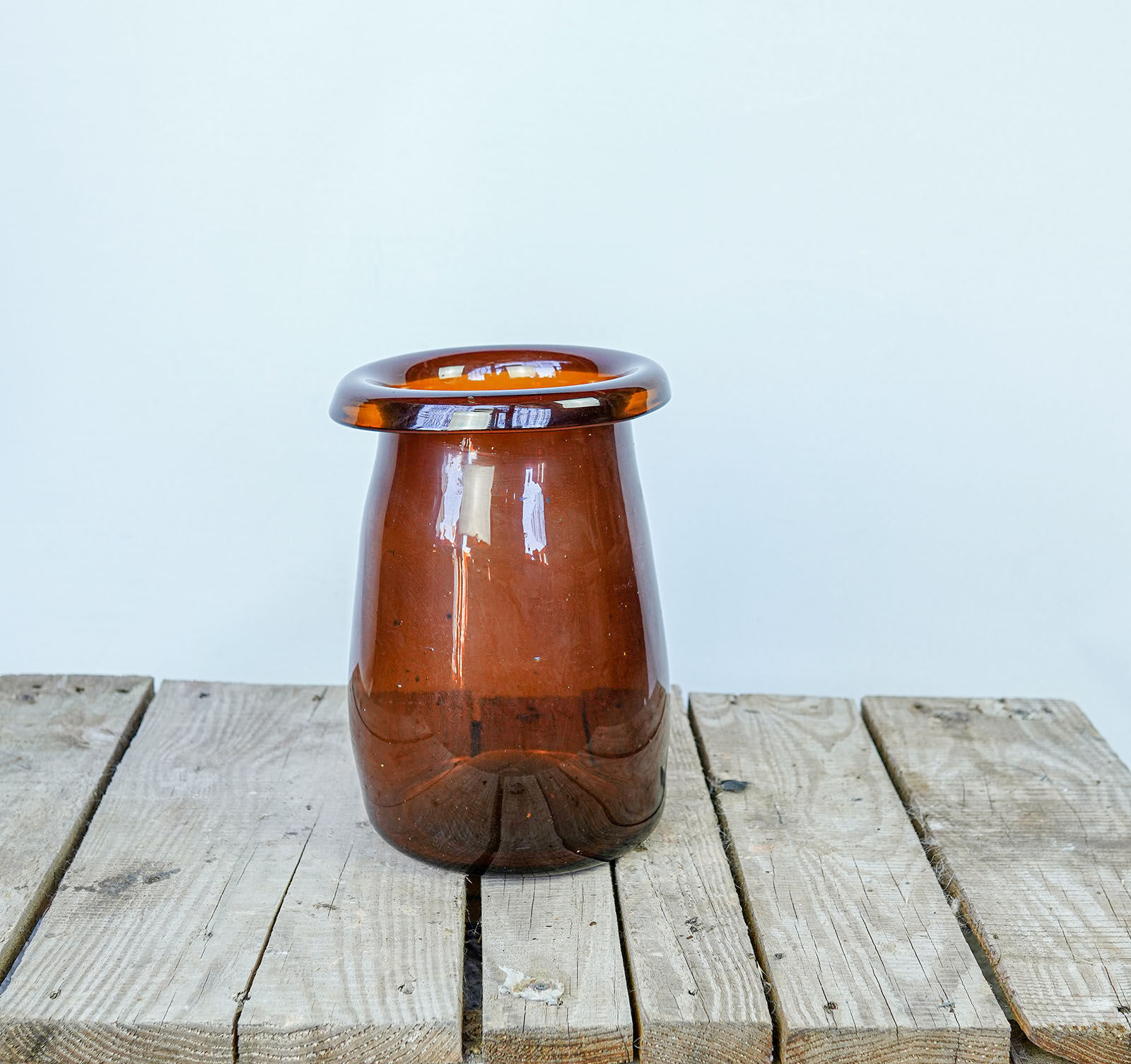 Rolled-Rim Glass Jar, Coloured — amber glass jar with a wide rolled rim